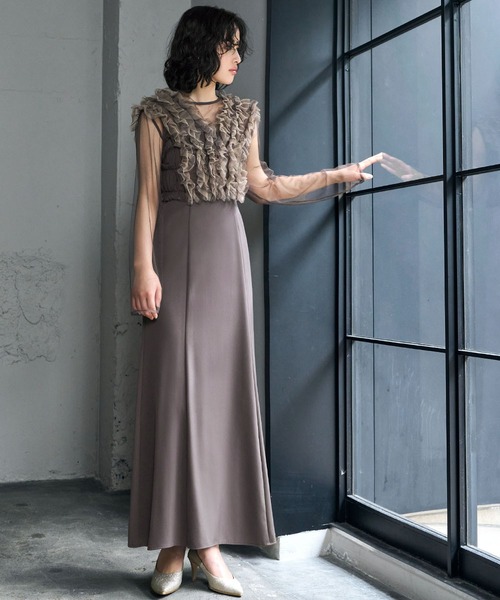 フリルベスト シアートップス ワンピース ドレス 結婚式 お呼ばれ オケージョン GIRL DRESS FOR NOW ドレス 「身長別画像あり」チュール フリル