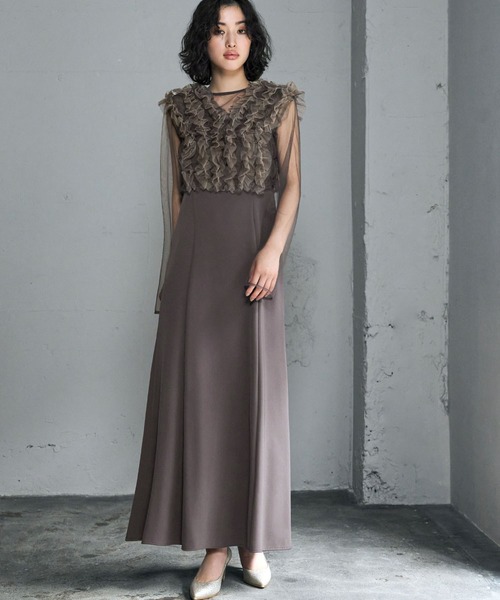 フリルベスト シアートップス ワンピース ドレス 結婚式 お呼ばれ オケージョン Kana ドレス チュール ボリューム フリル ベスト シアー