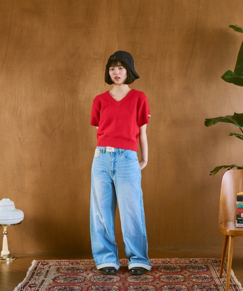 common gull products.（コモンガルプロダクツ）の「リズミカルなチェックデニム（デニムパンツ・レディース・ブルー系/ライトブルー・SMALL/MEDIUM/LARGE）」の4枚目の写真