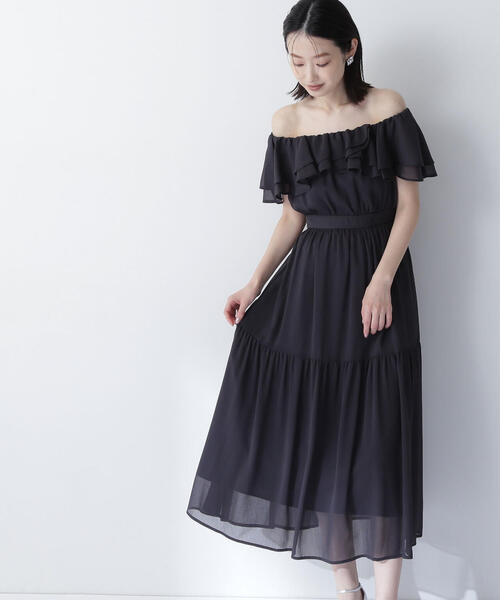 NATURAL BEAUTY BASIC（ナチュラルビューティーベーシック）の「◇【美人百花掲載】楊柳オフショルワンピース楊柳オフショルワンピース（ワンピース・レディース・チャコールグレー/ダークブラウン/ピンク/ライトグリーン・SMALL/MEDIUM/P/S）」の2枚目の写真