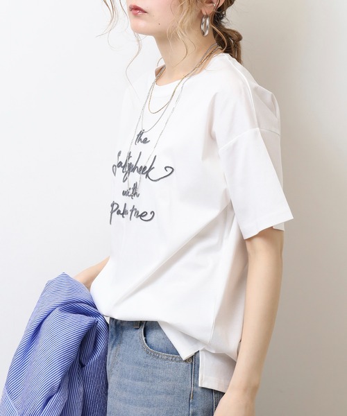 BRODIAEA(ブローディア)の「BRODIAEA 歯ブラシ加工刺繍Tシャツ 半袖カットソー(Tシャツ/カットソー・レディース・オフホワイト/ベージュ/ライトグリーン/ピンク/ネイビー・40)」の13枚目の写真