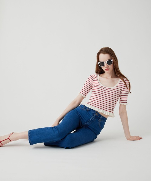 DEICY（デイシー）の「デニムハイウエストストレッチパンツ（デニムパンツ・レディース・ピンク/ライトインディゴブルー/アイボリー/サックスブルー・0/1）」の9枚目の写真