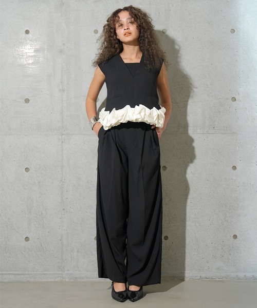 ノースリーブ黒ドレス フリル付き　andresd whip hem set up ANDRESD】whip hem set up dress［ホイップヘムセットアップ