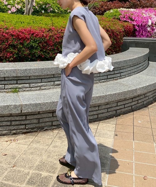 ノースリーブ黒ドレス フリル付き　andresd whip hem set up ANDRESD】whip hem set up dress［ホイップヘムセットアップ
