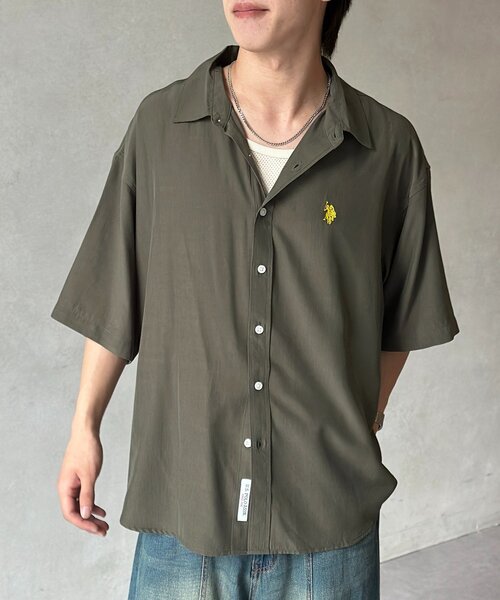 U.S. POLO ASSN.（ユーエスポロアッスン）の「【U.S. POLO ASSN.】シルクタッチ半袖シャツ（シャツ/ブラウス・メンズ・ブルー/チャコールグレー/ライム/ネイビー/グレイッシュベージュ/カーキ/ブラウン・MEDIUM/LARGE）」の5枚目の写真