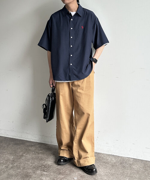 U.S. POLO ASSN.（ユーエスポロアッスン）の「【U.S. POLO ASSN.】シルクタッチ半袖シャツ（シャツ/ブラウス・メンズ・ブルー/チャコールグレー/ライム/ネイビー/グレイッシュベージュ/カーキ/ブラウン・MEDIUM/LARGE）」の22枚目の写真