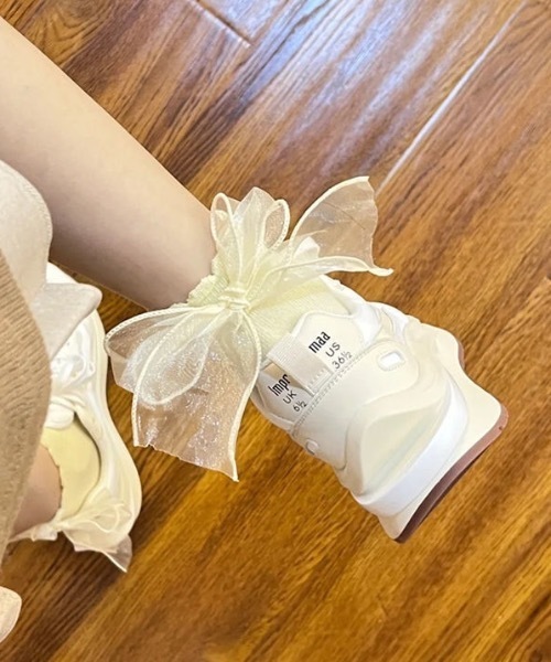 SHEPP（シープ）の「バックチュールリボンデザイン ショートソックス（ソックス/靴下・レディース・ホワイト/アイボリー/ブラック・F）」の5枚目の写真