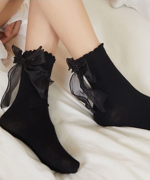 SHEPP（シープ）の「バックチュールリボンデザイン ショートソックス（ソックス/靴下・レディース・ホワイト/アイボリー/ブラック・F）」の16枚目の写真