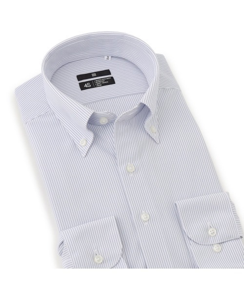 SUIT SELECT（スーツセレクト）の「【スーパーノンアイロン・ストレッチ・速乾】【長袖】【BLACK LINE】ホタンダウンワイシャツ/ブルーストライプ/4S（ビジネスシャツ・メンズ・ブルー・首回り37cm-裄丈80cm/首回り39cm-裄丈80cm/首回り39cm-裄丈84cm/首回り41cm-裄丈82cm/首回り41cm-裄丈86cm/首回り43cm-裄丈86cm/首回り45cm-裄丈86cm）」の9枚目の写真