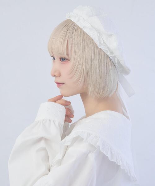 Whinny(ホワイニー)の「Whinny/ぷあぷあ綿雲日和(ハンチング/ベレー帽・レディース・ブラック/ホワイト/サックスブルー・FREE)」の2枚目の写真