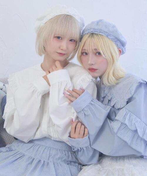 Whinny(ホワイニー)の「Whinny/ぷあぷあ綿雲日和(ハンチング/ベレー帽・レディース・ブラック/ホワイト/サックスブルー・FREE)」の4枚目の写真