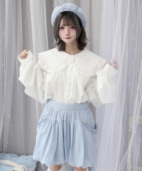 Whinny(ホワイニー)の「Whinny/ぷあぷあ綿雲日和(ハンチング/ベレー帽・レディース・ブラック/ホワイト/サックスブルー・FREE)」の16枚目の写真