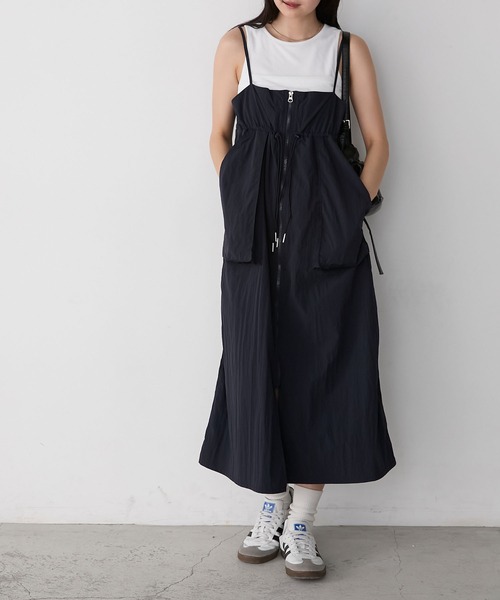 forksy.】ナイロン ウエストドロスト ビッグポケット キャミワンピース