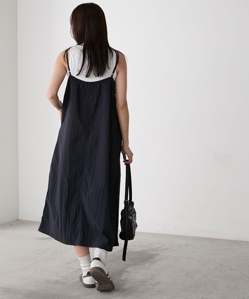 forksy.】ナイロン ウエストドロスト ビッグポケット キャミワンピース