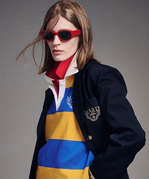 Mardi Mercredi(マルディメクルディ)の「RUGBY SHIRT STRIPE ALUMNI CLASSIQUE / ラグビー シャツ ストライプ アルムナイ クラシック(ポロシャツ・レディース・バーガンディー/マスタード・FREE)」の3枚目の写真