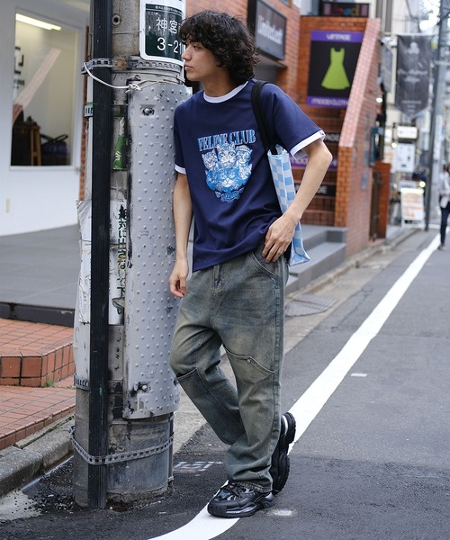 HOOK（フック）の「HOOK -original-　ニャンコ船長ヴィンテージ風プリントリンガーTEE (SS)（Tシャツ/カットソー・メンズ・ホワイト/ネイビー/ライトベージュ・MEDIUM/X-LARGE/LARGE）」の4枚目の写真