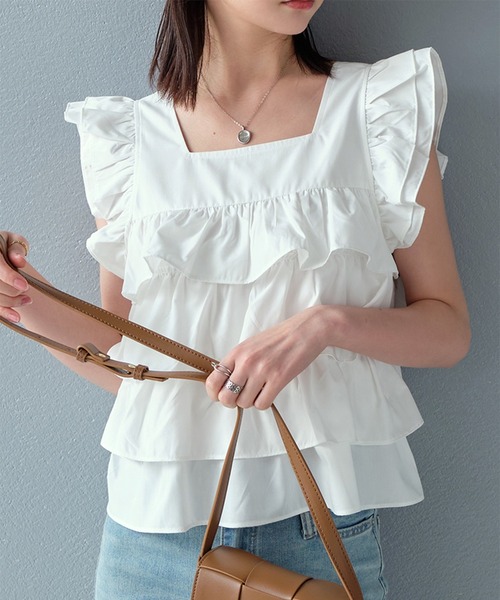 STYLEBLOCK（スタイルブロック）の「ティアードフリルブラウス（シャツ/ブラウス・レディース・オフホワイト/ブラック・FREE）」の2枚目の写真