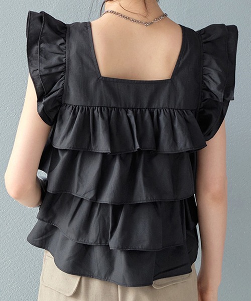 STYLEBLOCK（スタイルブロック）の「ティアードフリルブラウス（シャツ/ブラウス・レディース・オフホワイト/ブラック・FREE）」の7枚目の写真