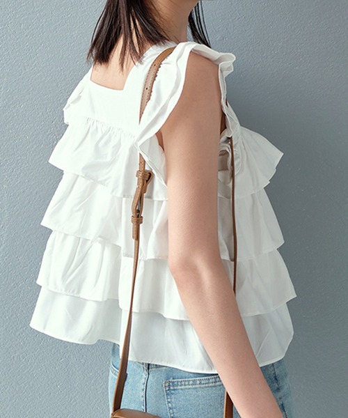 STYLEBLOCK（スタイルブロック）の「ティアードフリルブラウス（シャツ/ブラウス・レディース・オフホワイト/ブラック・FREE）」の6枚目の写真