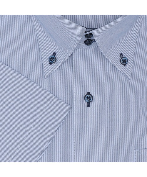 TOKYO SHIRTS（トウキョウシャツ）の「形態安定ノンアイロン ドゥエボットーニ 半袖ビジネスワイシャツ（ビジネスシャツ・メンズ・ブルー・首回り39cm/首回り41cm/首回り42cm/首回り43cm/首回り37cm）」の7枚目の写真