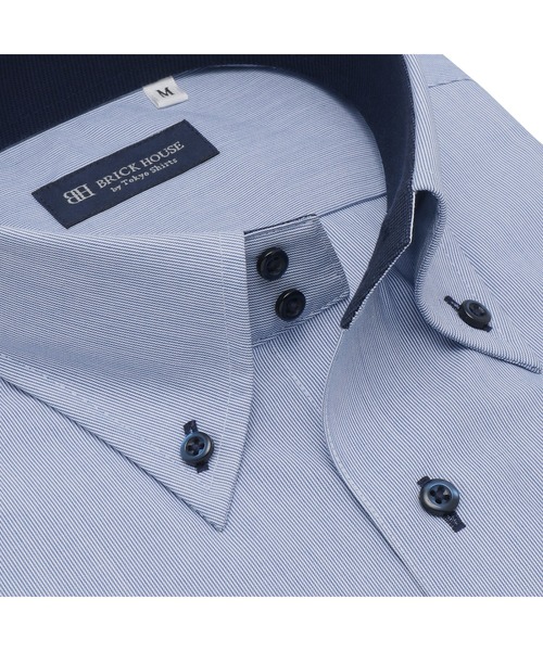 TOKYO SHIRTS（トウキョウシャツ）の「形態安定ノンアイロン ドゥエボットーニ 半袖ビジネスワイシャツ（ビジネスシャツ・メンズ・ブルー・首回り39cm/首回り41cm/首回り42cm/首回り43cm/首回り37cm）」の3枚目の写真