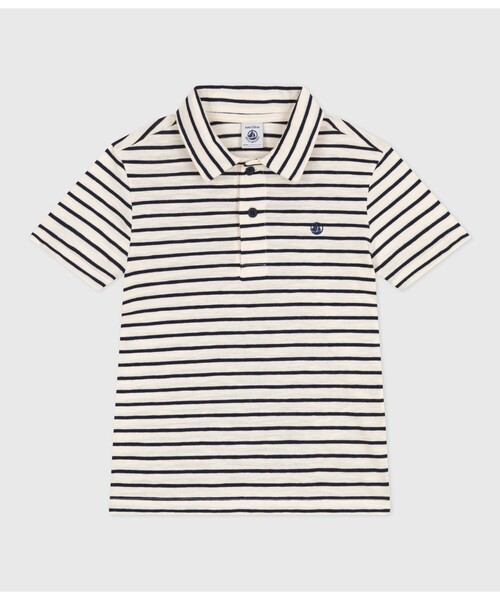 PETIT BATEAU(プチバトー)の「半袖ポロシャツ(ポロシャツ・キッズ・ホワイト×ネイビー・4YEAR/5YEAR)」の1枚目の写真