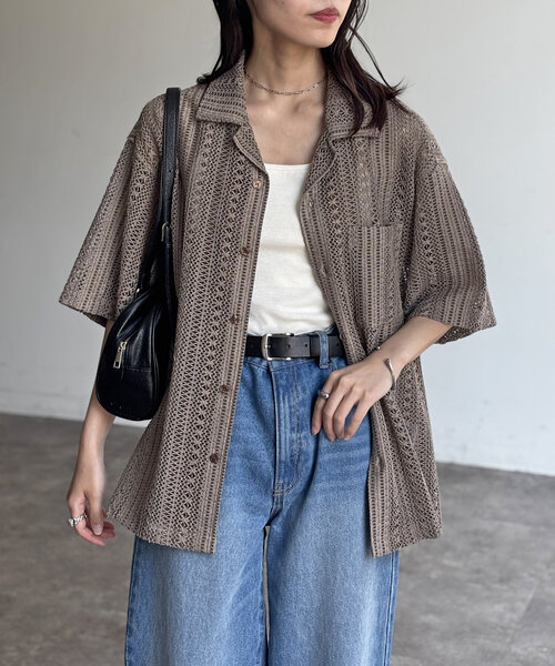 CPCM（シーピーシーエム）の「ピグメントレースシャツ（シャツ/ブラウス・メンズ・ブラウン/チャコールグレー/カーキ/アイボリー・MEDIUM/LARGE）」の3枚目の写真