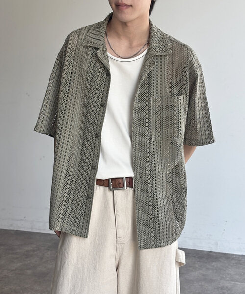 CPCM（シーピーシーエム）の「ピグメントレースシャツ（シャツ/ブラウス・メンズ・ブラウン/チャコールグレー/カーキ/アイボリー・MEDIUM/LARGE）」の4枚目の写真