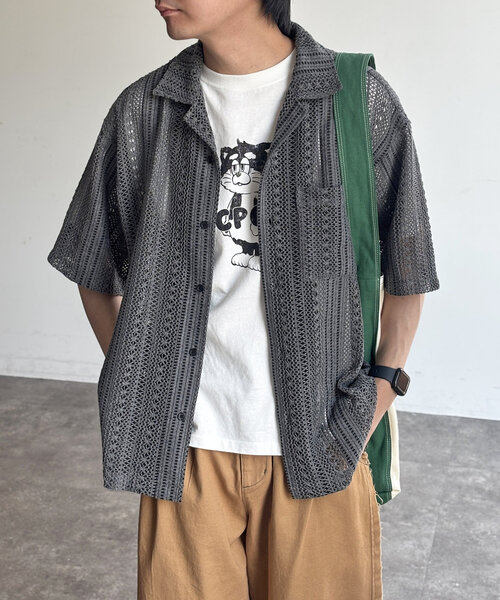 CPCM（シーピーシーエム）の「ピグメントレースシャツ（シャツ/ブラウス・メンズ・ブラウン/チャコールグレー/カーキ/アイボリー・MEDIUM/LARGE）」の2枚目の写真