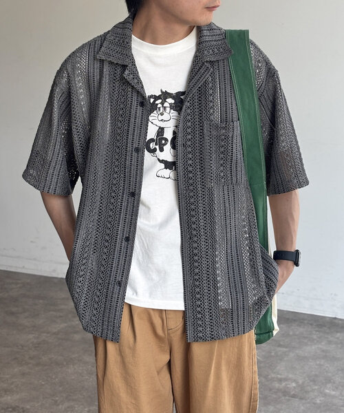 CPCM（シーピーシーエム）の「ピグメントレースシャツ（シャツ/ブラウス・メンズ・ブラウン/チャコールグレー/カーキ/アイボリー・MEDIUM/LARGE）」の13枚目の写真