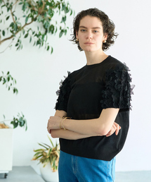 qualite | boussole×qualiteフラワーエンブロPO/シアーニット/オフィスカジュアル/サマーニット(Tシャツ/カットソー)