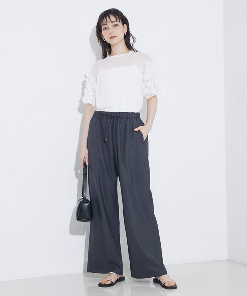 qualite（カリテ）の「boussole×qualiteフラワーエンブロPO/シアーニット/オフィスカジュアル/サマーニット（Tシャツ/カットソー・レディース・ブラック/オフホワイト・フリー）」の4枚目の写真