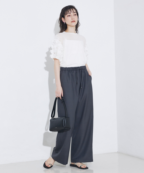 qualite（カリテ）の「boussole×qualiteフラワーエンブロPO/シアーニット/オフィスカジュアル/サマーニット（Tシャツ/カットソー・レディース・ブラック/オフホワイト・フリー）」の5枚目の写真