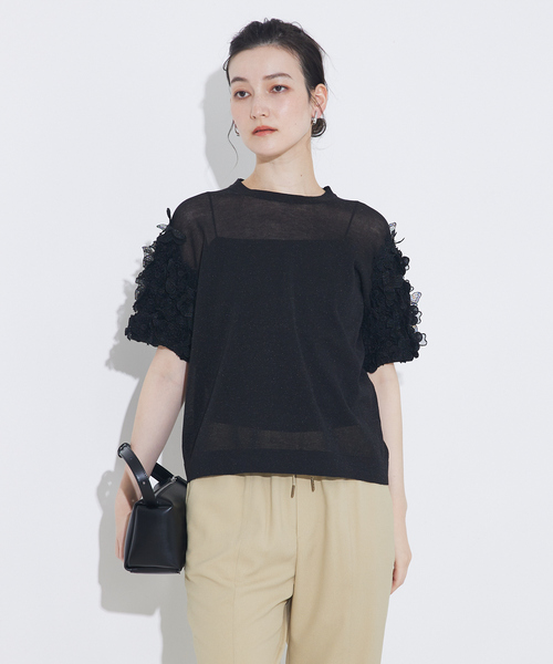 qualite（カリテ）の「boussole×qualiteフラワーエンブロPO/シアーニット/オフィスカジュアル/サマーニット（Tシャツ/カットソー・レディース・ブラック/オフホワイト・フリー）」の11枚目の写真