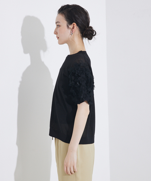 qualite（カリテ）の「boussole×qualiteフラワーエンブロPO/シアーニット/オフィスカジュアル/サマーニット（Tシャツ/カットソー・レディース・ブラック/オフホワイト・フリー）」の12枚目の写真