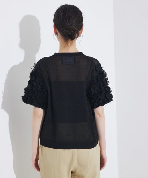 qualite（カリテ）の「boussole×qualiteフラワーエンブロPO/シアーニット/オフィスカジュアル/サマーニット（Tシャツ/カットソー・レディース・ブラック/オフホワイト・フリー）」の13枚目の写真