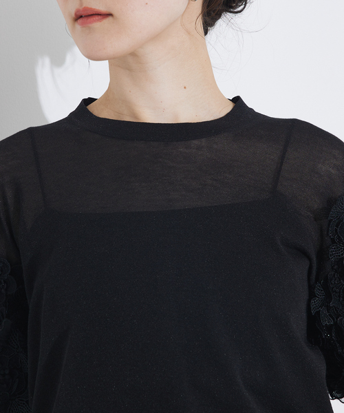 qualite（カリテ）の「boussole×qualiteフラワーエンブロPO/シアーニット/オフィスカジュアル/サマーニット（Tシャツ/カットソー・レディース・ブラック/オフホワイト・フリー）」の14枚目の写真