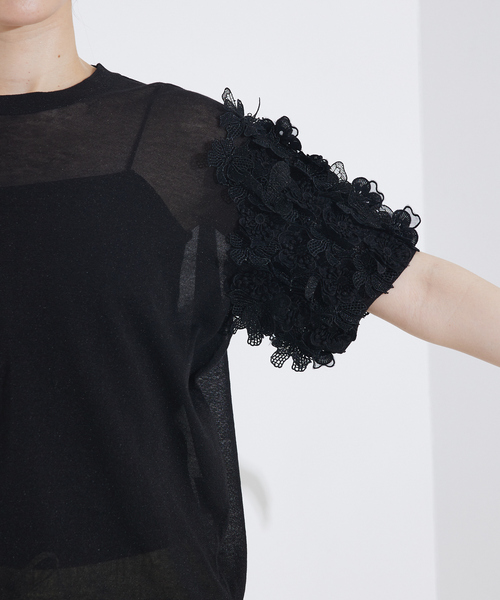 qualite（カリテ）の「boussole×qualiteフラワーエンブロPO/シアーニット/オフィスカジュアル/サマーニット（Tシャツ/カットソー・レディース・ブラック/オフホワイト・フリー）」の15枚目の写真