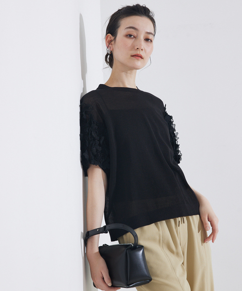 qualite（カリテ）の「boussole×qualiteフラワーエンブロPO/シアーニット/オフィスカジュアル/サマーニット（Tシャツ/カットソー・レディース・ブラック/オフホワイト・フリー）」の17枚目の写真