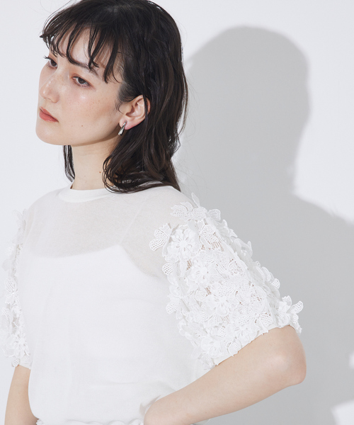 qualite（カリテ）の「boussole×qualiteフラワーエンブロPO/シアーニット/オフィスカジュアル/サマーニット（Tシャツ/カットソー・レディース・ブラック/オフホワイト・フリー）」の19枚目の写真