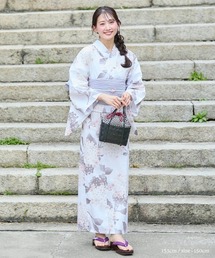 Petitjo(プッチージョ)の小さいサイズ 綿100%浴衣2点セット淡色大花柄 (浴衣+兵児帯) 低身長さん・小柄女性(浴衣)