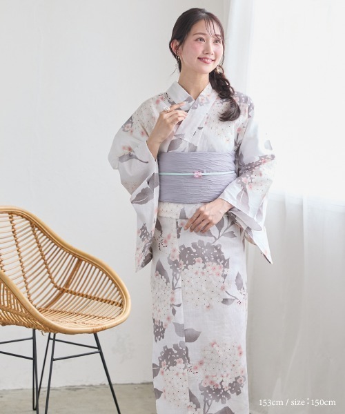 Petitjo(プッチージョ)の「小さいサイズ 綿100%浴衣2点セット淡色大花柄 (浴衣+兵児帯) 低身長さん・小柄女性(浴衣・レディース・アイボリー・FREE)」の7枚目の写真
