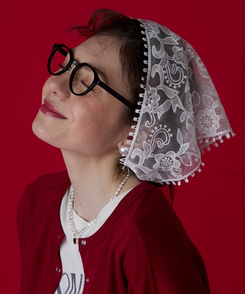 BONLECILL Marche（ボンルシールマルシェ）の「【BONLECILL Marche】アソートレースバブーシュカ／三角巾（バンダナ/スカーフ・レディース・ホワイト/ホワイト系1/ホワイト系2・FREE）」の2枚目の写真