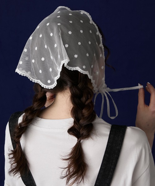 BONLECILL Marche（ボンルシールマルシェ）の「【BONLECILL Marche】アソートレースバブーシュカ／三角巾（バンダナ/スカーフ・レディース・ホワイト/ホワイト系1/ホワイト系2・FREE）」の6枚目の写真