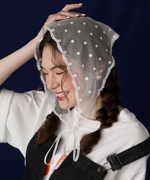 BONLECILL Marche（ボンルシールマルシェ）の「【BONLECILL Marche】アソートレースバブーシュカ／三角巾（バンダナ/スカーフ・レディース・ホワイト/ホワイト系1/ホワイト系2・FREE）」の8枚目の写真