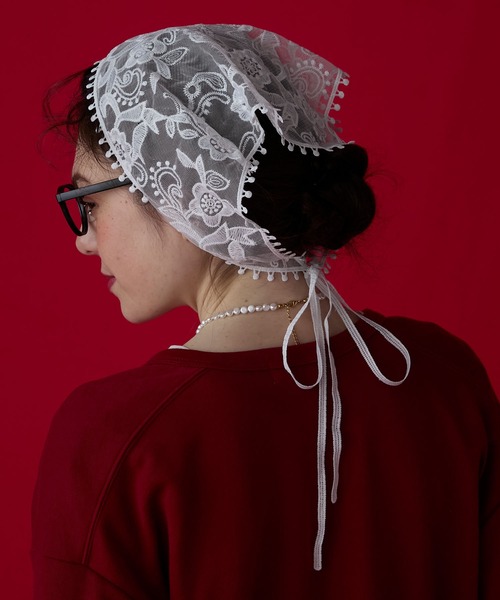 BONLECILL Marche（ボンルシールマルシェ）の「【BONLECILL Marche】アソートレースバブーシュカ／三角巾（バンダナ/スカーフ・レディース・ホワイト/ホワイト系1/ホワイト系2・FREE）」の15枚目の写真