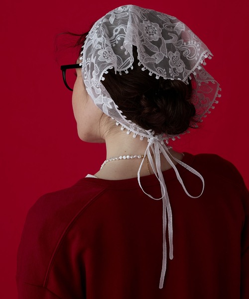 BONLECILL Marche（ボンルシールマルシェ）の「【BONLECILL Marche】アソートレースバブーシュカ／三角巾（バンダナ/スカーフ・レディース・ホワイト/ホワイト系1/ホワイト系2・FREE）」の16枚目の写真