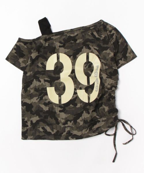 GORGE(ゴージ)の「ワンショルカモフラトップス/ワンオフショルダーギャザーリボンTシャツ(Tシャツ/カットソー・レディース・ブラック/グリーン・F)」の5枚目の写真