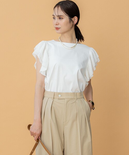 組曲（クミキョク）の「プリーツコンビフレンチスリーブ カットソー（Tシャツ/カットソー・レディース・ブラック系/アイボリー系/ブルー系・2/3）」の5枚目の写真