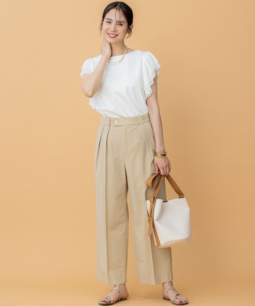 組曲（クミキョク）の「プリーツコンビフレンチスリーブ カットソー（Tシャツ/カットソー・レディース・ブラック系/アイボリー系/ブルー系・2/3）」の8枚目の写真